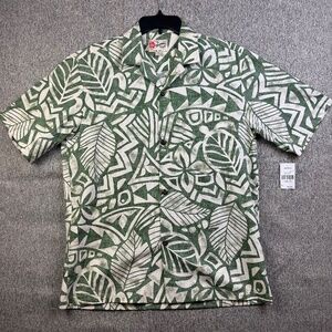 SOLD Hilo Hattie Shirt Cotton Hawaiian Green Tropical Made In Hawaii Men's Sz M